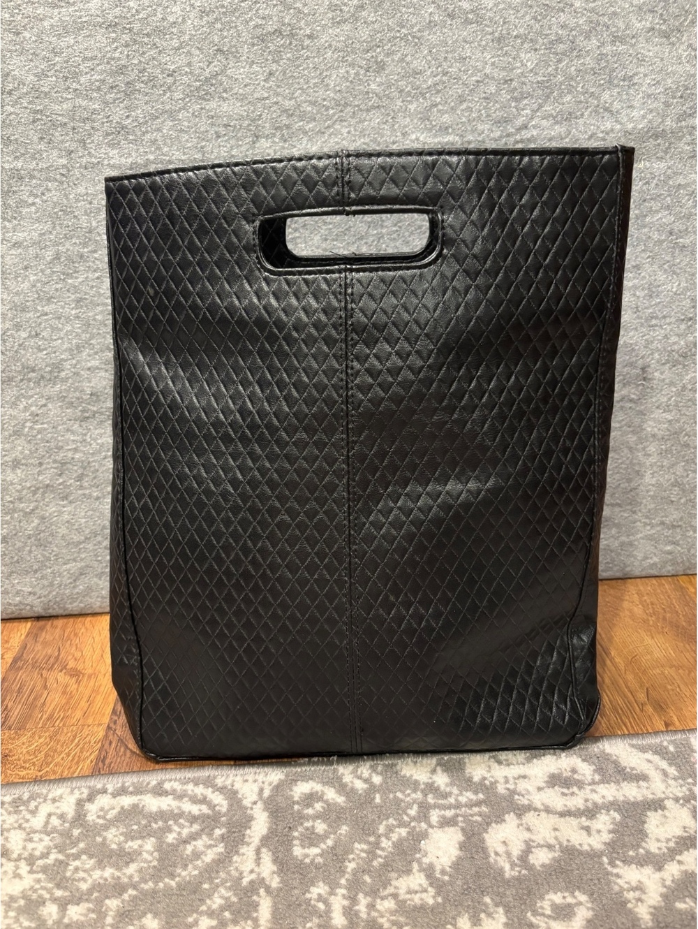 black quilted leather folio tote